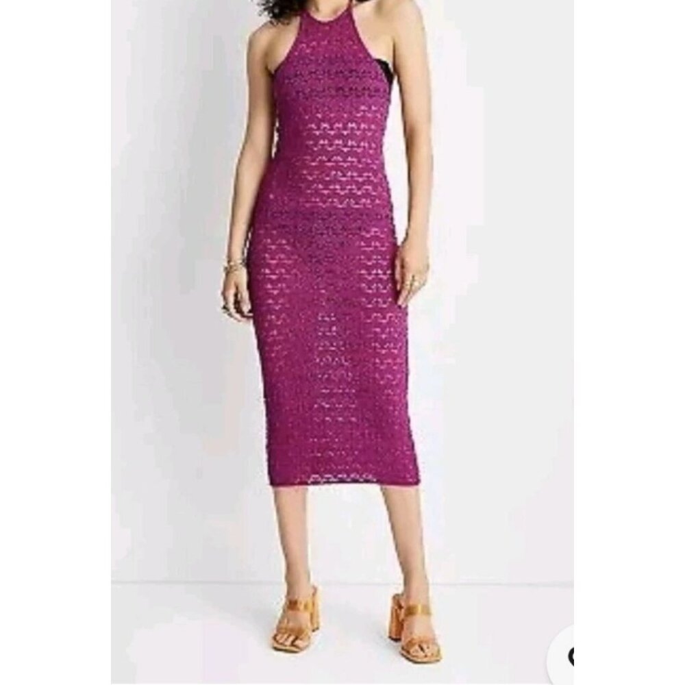 Womens Med Crochet Halter Midi Dress Tie Back By Future Collective Magenta Sexy